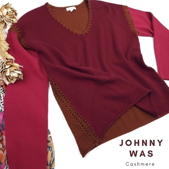 Johnny Was Cashmere Brown Red Sweater  Sz M - Picture 1 of 12